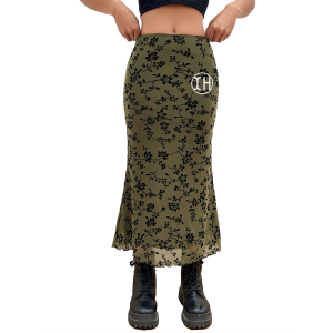 Falda de cintura baja de malla con estampado